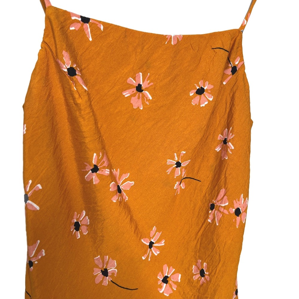 Polly Mustard Yellow Floral Mini Slip Dress Square Neck Adjustable Straps Size 6 - Picture 3 of 8